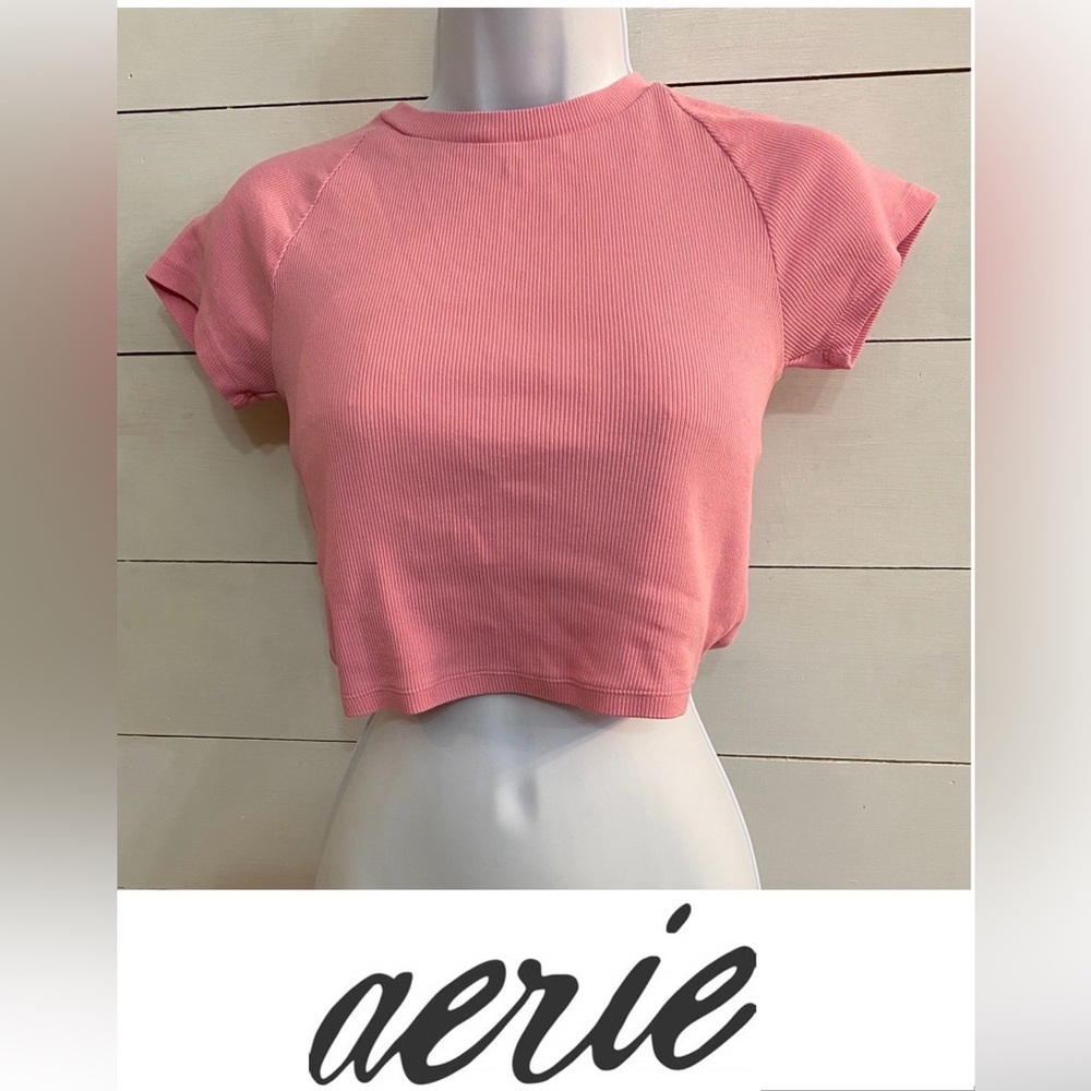 Aerie Women’s Sz XS Bubble Gum Pink Ribbed‎ Cropped Baby Tee